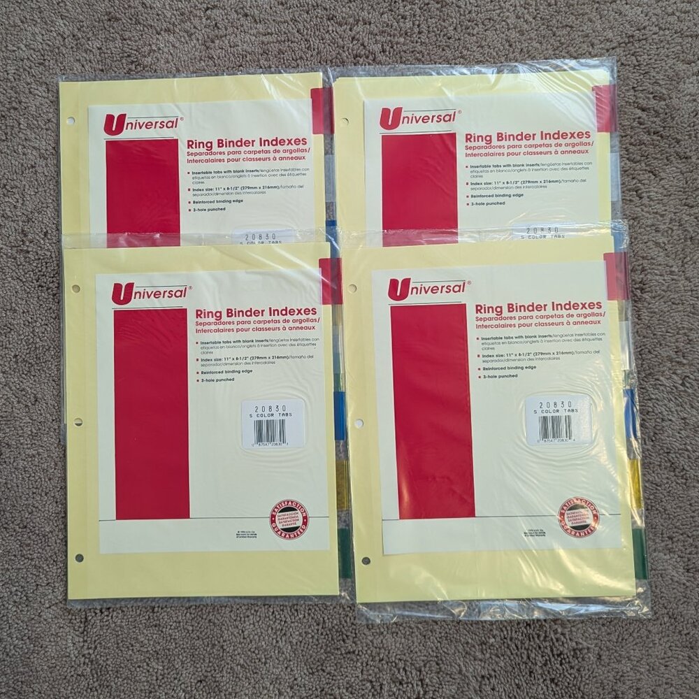 Universal Ring Binder Indexes pack of 4 NEW